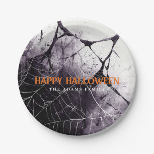 Scary Spider Web Happy Halloween Custom Name Paper Plate