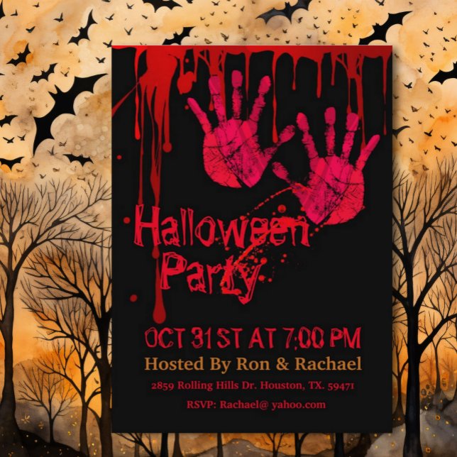 Scary Spooky Bloody Hands Adult Halloween  Invitation (Creator Uploaded)