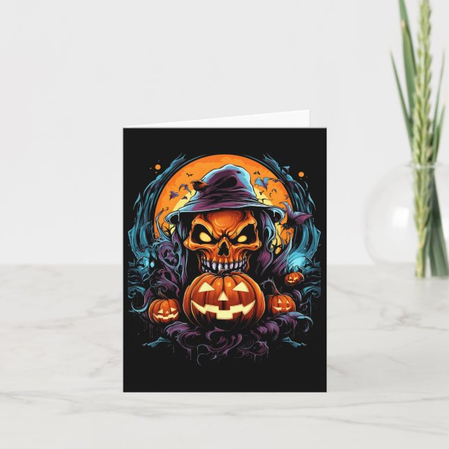 Scary Spooky Castle Halloween Pumpkin Witch  Card (Front)
