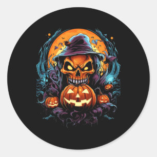 Scary Spooky Castle Halloween Pumpkin Witch  Classic Round Sticker