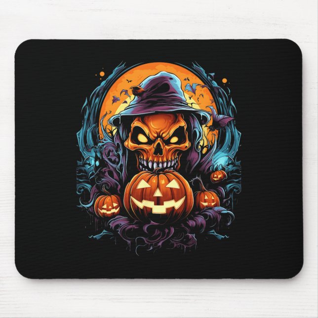 Scary Spooky Castle Halloween Pumpkin Witch  Mouse Pad (Front)
