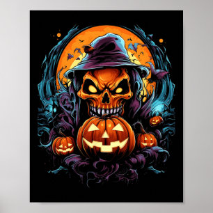Scary Spooky Castle Halloween Pumpkin Witch Poster