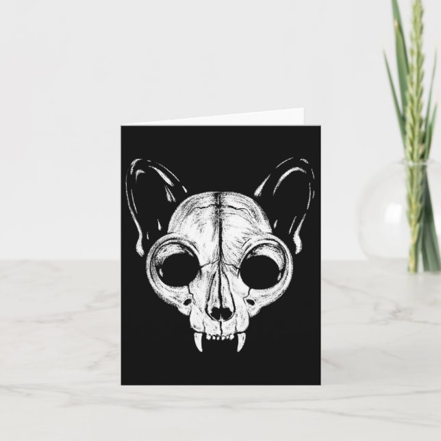 Scary Spooky Cat Feline Skull Skeleton Halloween A Card (Front)