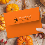 Scary Spooky Orange Halloween Party Return Address<br><div class="desc">Create your own custom, personalised, fun, creepy spooky black cat, cute scary ghost, black flying witch on broom halloween orange black and white, family name return address, smooth, classic, matte, birthday / costume / office party invitation / wedding invitation / greeting card / mail envelopes. Simply enter your name /...</div>