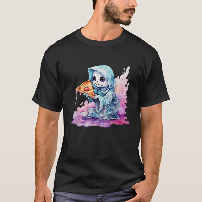 scary spooky watercolored pizza ghost  T-Shirt (Front)