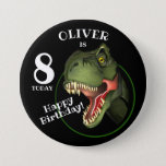 Scary T-Rex Dinosaur Kids Age 7.5 Cm Round Badge<br><div class="desc">Is this scary Tyrannosaurus isn't looking for supper,  he really is trying hard to be
friendly,  and wants to wish a special child a very HAPPY BIRTHDAY!
Customise the child's name and age.</div>