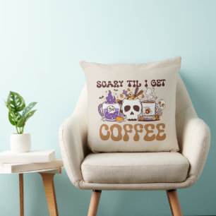 Scary Til I Get Coffee - Halloween Coffee Lover Cushion