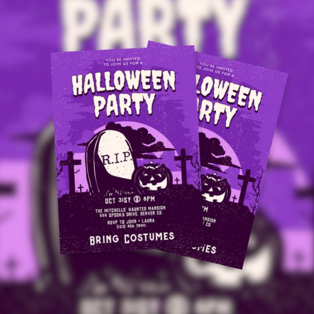 Scary Tombstone Pumpkin Halloween Party Invitation (Creator Uploaded)
