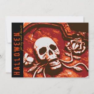 Scary Tombstone Skull And Rose Halloween Party Invitation