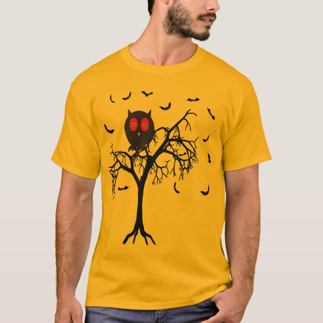 Scary Tree with Owl Halloween T-Shirt (Front)
