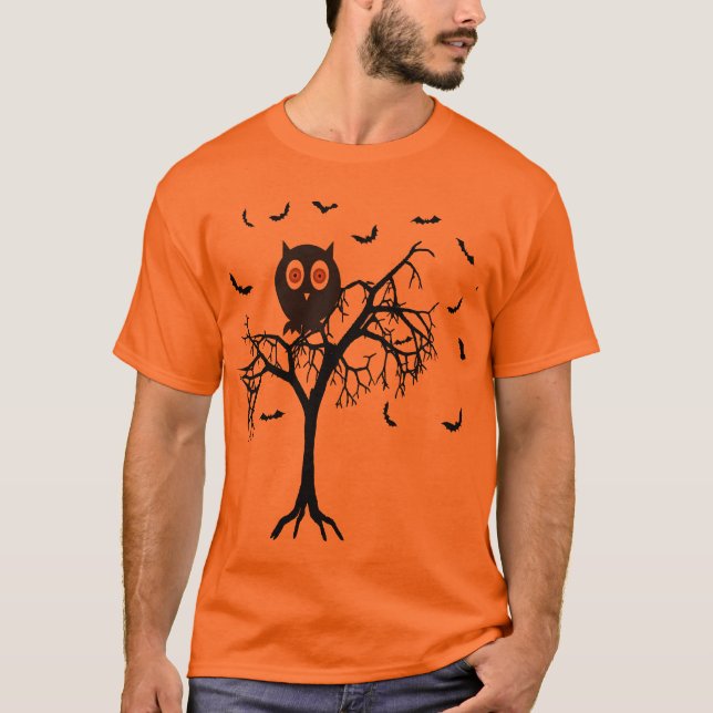Scary Tree with Owl Halloween T-Shirt (Front)