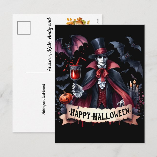 Scary Vampire and Bats - Happy Halloween Holiday Postcard (Front/Back)