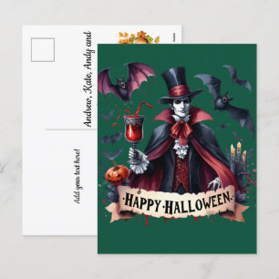 Scary Vampire and Bats - Happy Halloween Holiday Postcard
