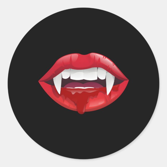 Scary Vampire Fangs Lips Th Blood Dracula Hallowee Classic Round Sticker (Front)