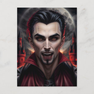 Scary Vampire with Fangs Portrait Postcard