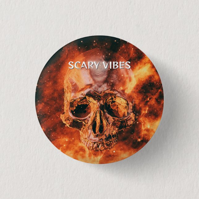 Scary Vibes. Flaming skull in space 3 Cm Round Badge (Front)