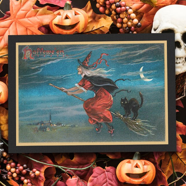 Scary Vintage Halloween Witch on Broomstick Tissue Paper (Creator Uploaded)