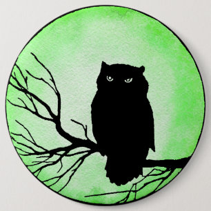 Scary Vintage Owl with Acid Green Watercolor Moon 6 Cm Round Badge
