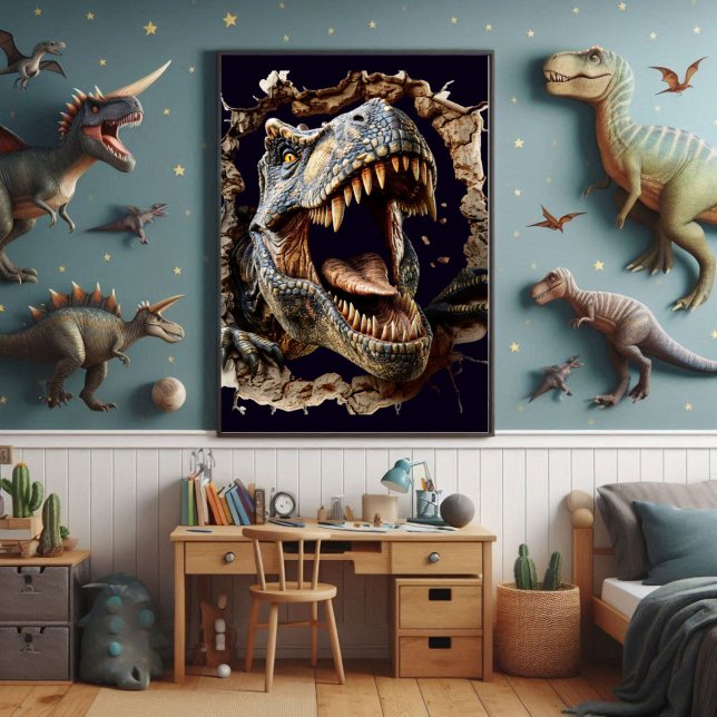 Scary Wall Breakout Dinosaur T-Rex Poster Print (Creator Uploaded)