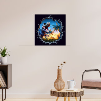 Scary Wall Breakout Dinosaur T-Rex Poster Print
