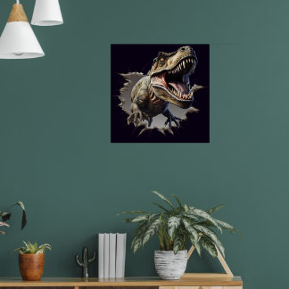 Scary Wall Breakout Dinosaur T-Rex Poster Print
