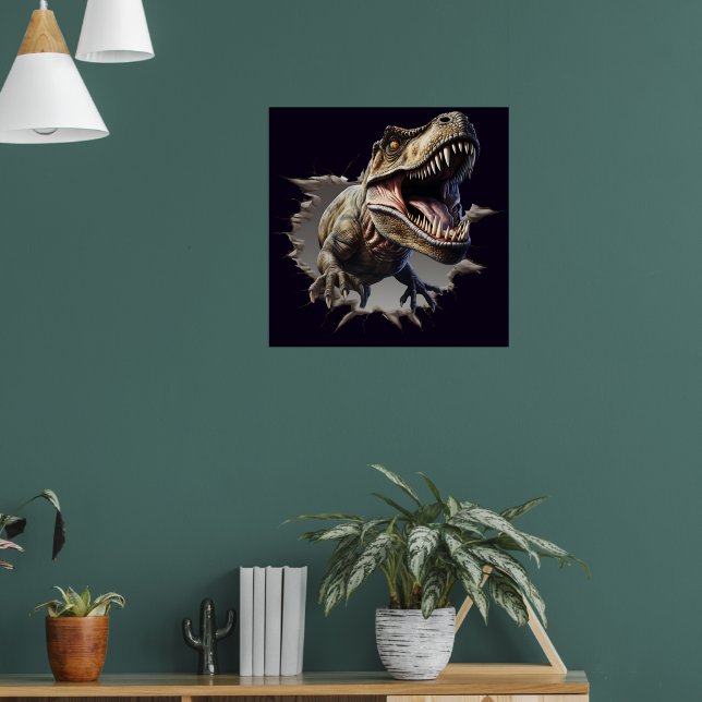 Scary Wall Breakout Dinosaur T-Rex Poster Print (Living Room 1)