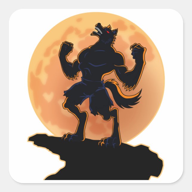 Scary Werewolf Howling Trick or Treat Halloween Square Sticker (Front)