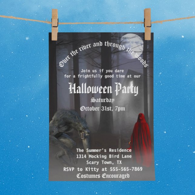 Scary Werewolf Red Riding hood Halloween Party Invitation (Creator Uploaded)