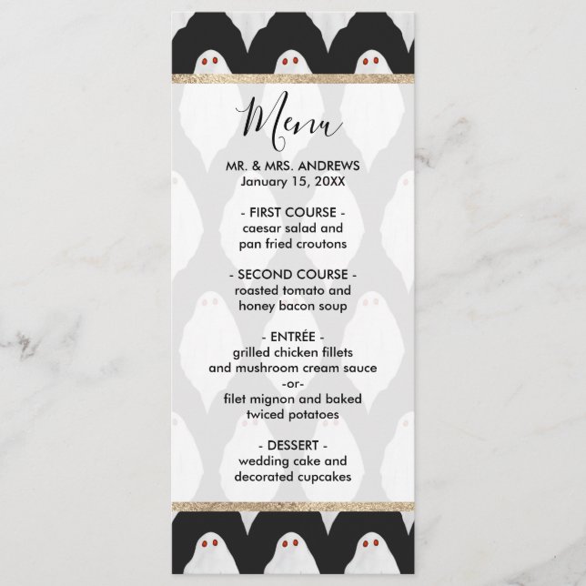 Scary White Halloween Ghosts Watercolor Pattern Menu (Front)