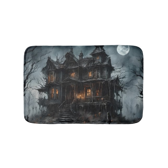 Scary White with Black Spiders Halloween Pumpkin Bath Mat (Front)