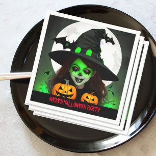 Scary Wicked Witch Halloween Party Napkin