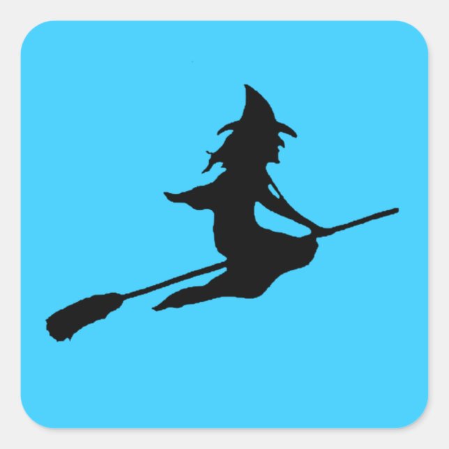 Scary Witch and Broom Square Sticker (Front)