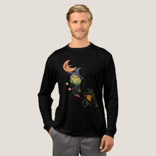 Scary Witch Flying Broomstick Crescent Moon Tri-Blend Shirt