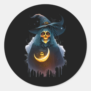 Scary Witch Moonlight  Classic Round Sticker