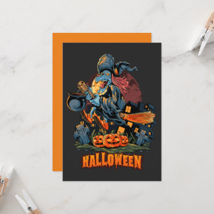 Scary Witch On a Broom   Invitation