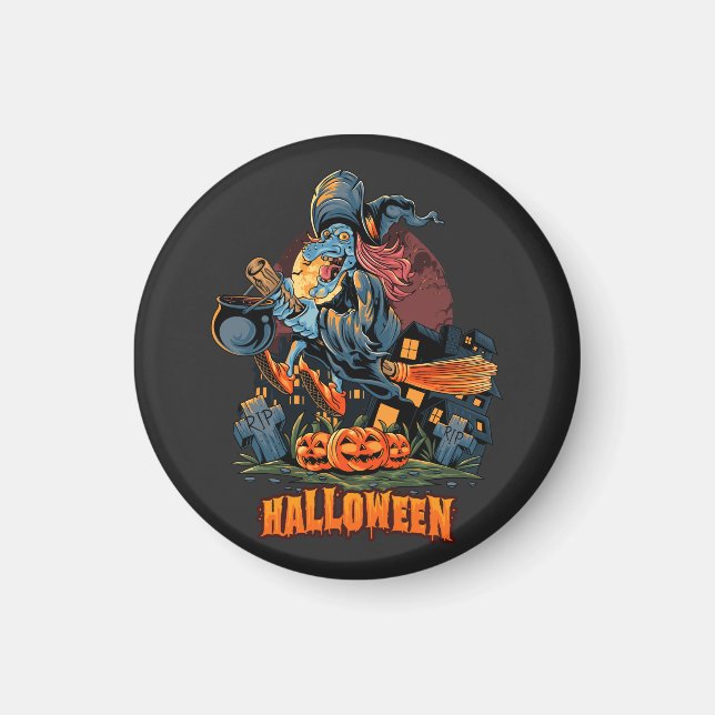 Scary Witch On a Broom   Magnet (Front)