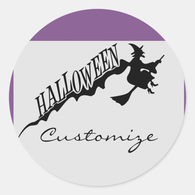 Scary Witch Riding Broom Halloween Thunder_Cove Classic Round Sticker (Front)
