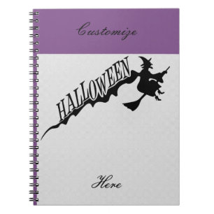 Scary Witch Riding Broom Halloween Thunder_Cove Notebook