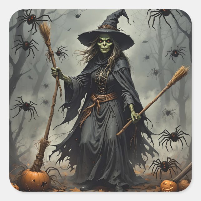 Scary Witch Square Sticker (Front)