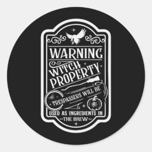 Scary witch warning Halloween Classic Round Sticker