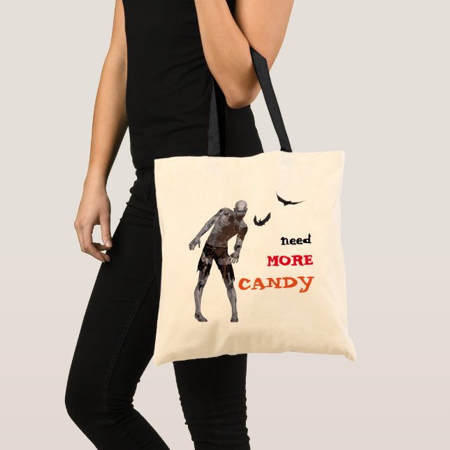 Scary Zombie Halloween Trick or Treat Tote Bag (Front (Product))