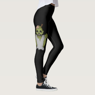 Scary Zombie Illustration For Halloween On Black Leggings