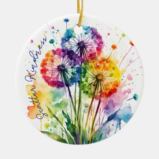 Scatter Kindness Rainbow Dandelion postive  Ceramic Tree Decoration (Front)