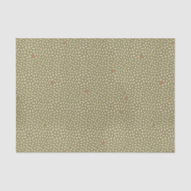Scattered Abstract Beige Dots on Olive Green Tissue Paper (Front)