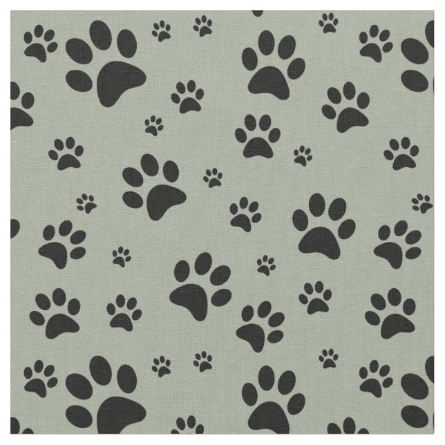 Scattered Black Paw Prints on Sage Green Fabric (Close Up)