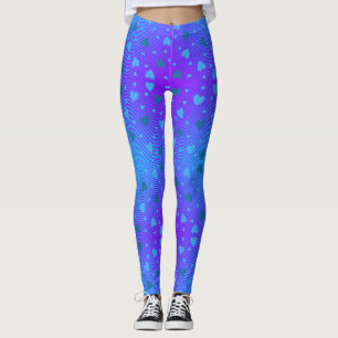 Scattered Blue Hearts in swirling diamond ring.BP Leggings