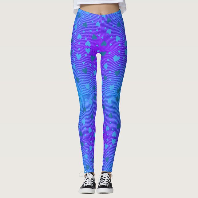 Scattered Blue Hearts in swirling diamond ring.BP Leggings (Front)