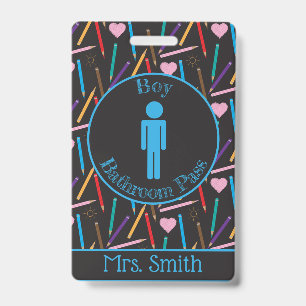 Scattered Coloured Pencils Boy Bathroom Pass Badge ID Badge