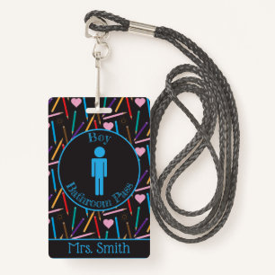 Scattered Coloured Pencils Boy Bathroom Pass Badge ID Badge