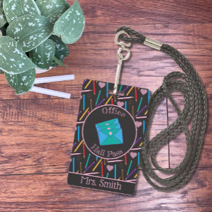 Scattered Coloured Pencils Office Hall Pass Badg ID Badge